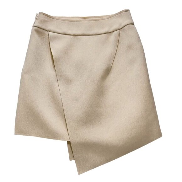 TOPSHOP Women's Skirt Ivory Crepe Asymmetrical Hem Faux Wrap Stretch Mini Size 2 - Picture 3 of 9